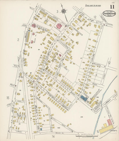Sanborn Fire Insurance Map from Framingham, Middlesex County, Massachusetts (1922), Sheet #0011 - Historic Sanborn Fire Insurance Map Print, vintage old map wall art, antique decor, genealogy gift, Massachusetts Massachusetts map