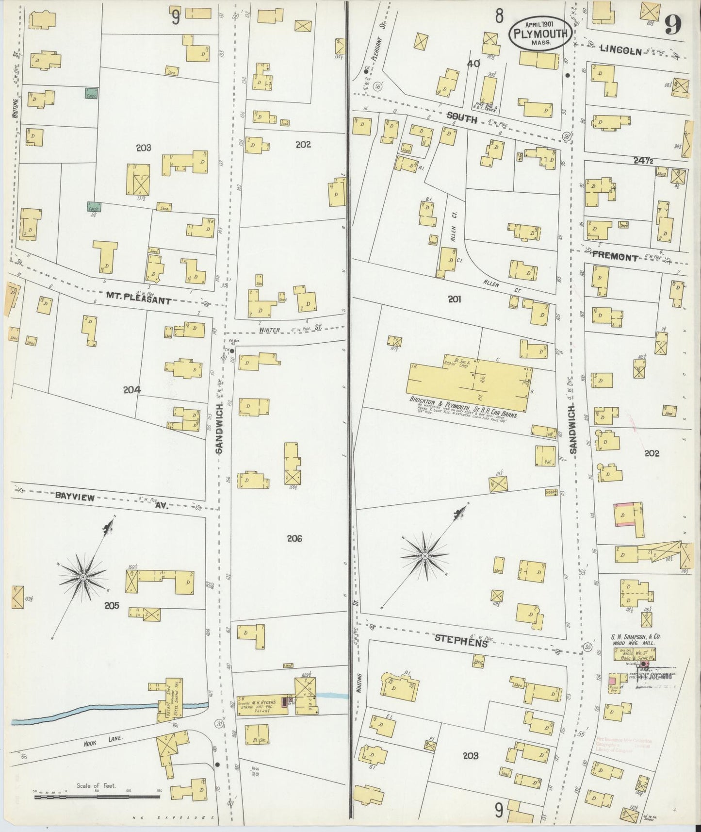 Sanborn Fire Insurance Map from Plymouth, Plymouth County, Massachusetts (1901), Sheet #0009 - Historic Sanborn Fire Insurance Map Print, vintage old map wall art, antique decor, genealogy gift, Massachusetts Massachusetts map