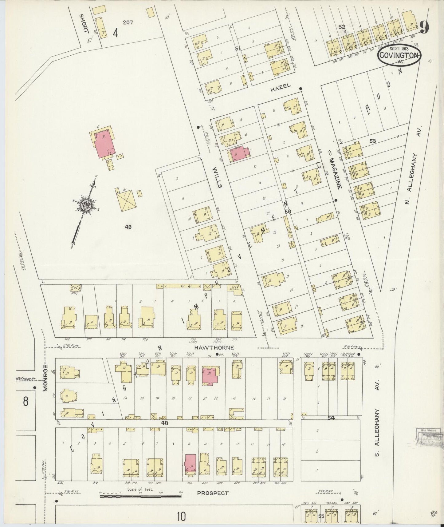 Sanborn Fire Insurance Map from Covington, Independent Cities, Virginia (1913), Sheet #0009 - Complete Map Set gallery image, historic Sanborn map, vintage wall art, Virginia Virginia