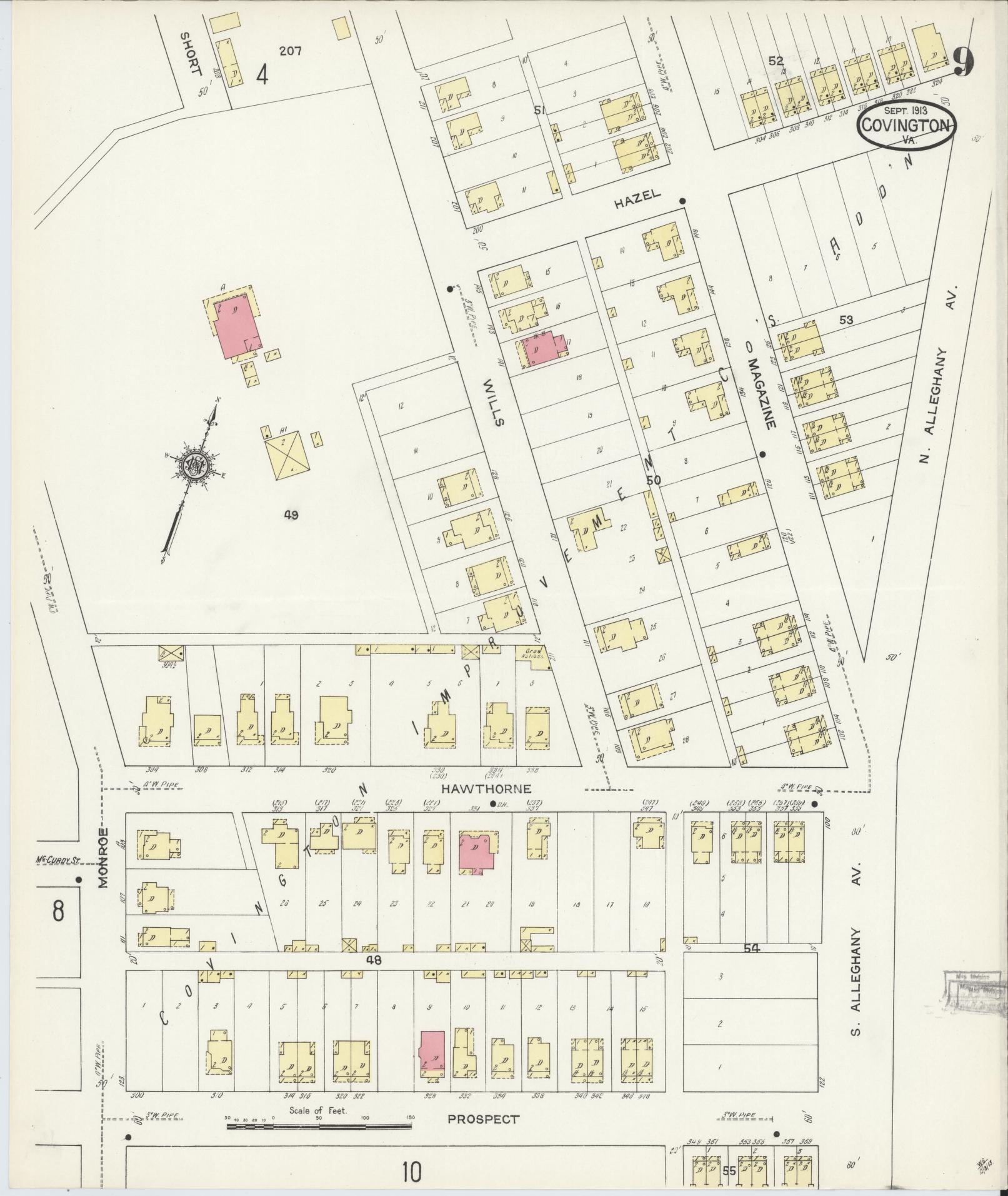 Sanborn Fire Insurance Map from Covington, Independent Cities, Virginia (1913), Sheet #0009 - Complete Map Set gallery image, historic Sanborn map, vintage wall art, Virginia Virginia