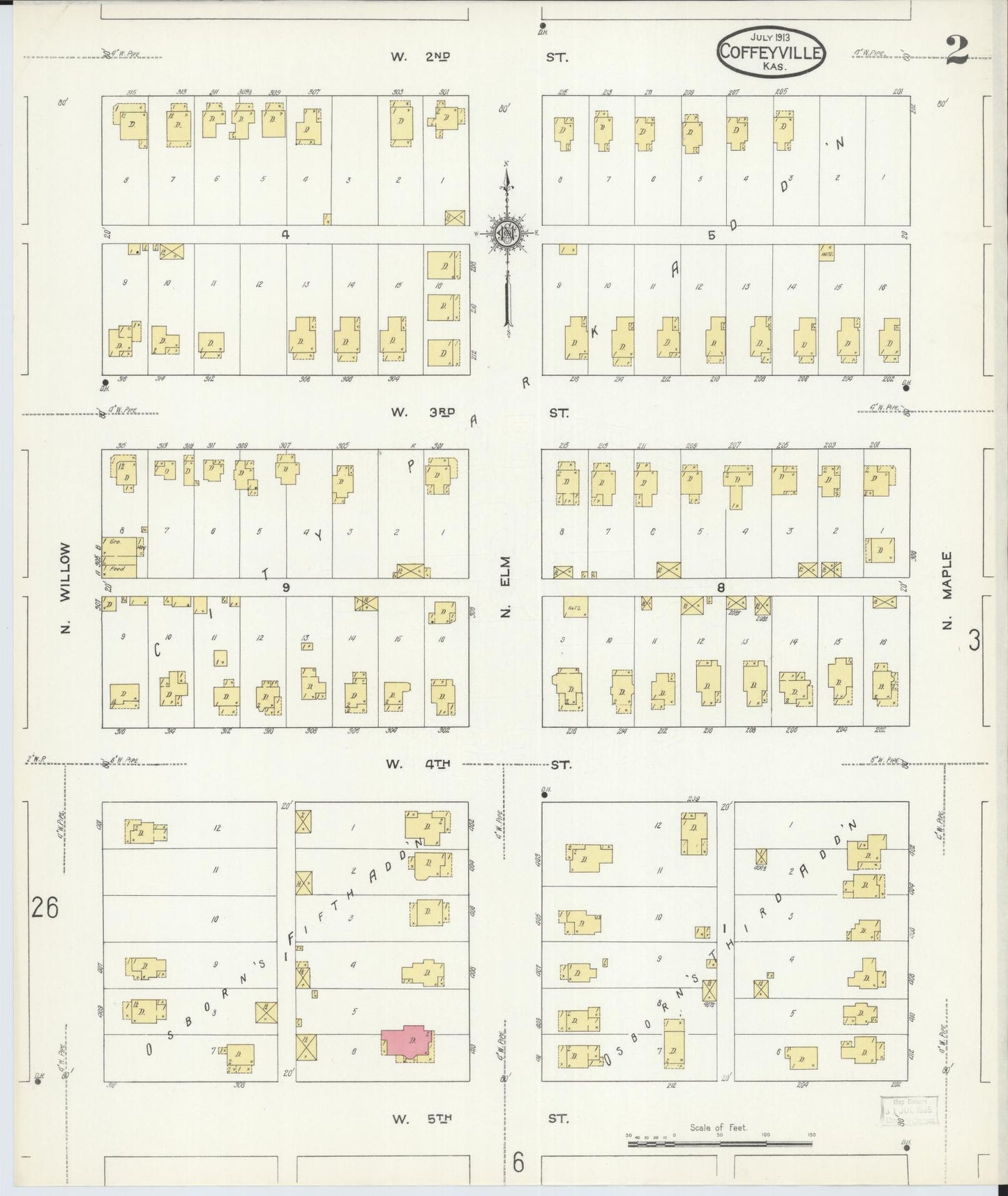 Sanborn Fire Insurance Map from Coffeyville, Montgomery County, Kansas (1913), Sheet #0002 - Historic Sanborn Fire Insurance Map Print, vintage old map wall art, antique decor, genealogy gift, Kansas Kansas map