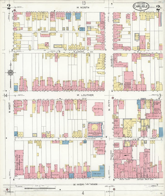 Sanborn Fire Insurance Map from Carlisle, Cumberland County, Pennsylvania (1923), Sheet #0002 - Historic Sanborn Fire Insurance Map Print, vintage old map wall art, antique decor, genealogy gift, Pennsylvania Pennsylvania map