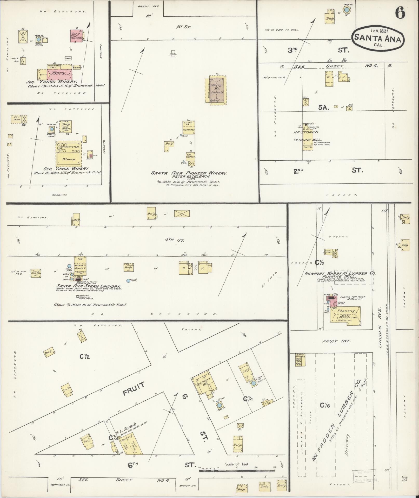 Sanborn Fire Insurance Map from Santa Ana, Orange County, California (1891), Sheet #0006 - Complete Map Set gallery image, historic Sanborn map, vintage wall art, California California