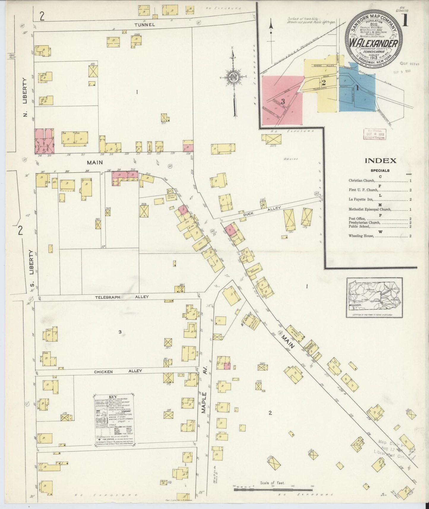 Sanborn Fire Insurance Map from West Alexander, Washington County, Pennsylvania (1913), Sheet #0001 - Complete Map Set gallery image, historic Sanborn map, vintage wall art, Pennsylvania Pennsylvania