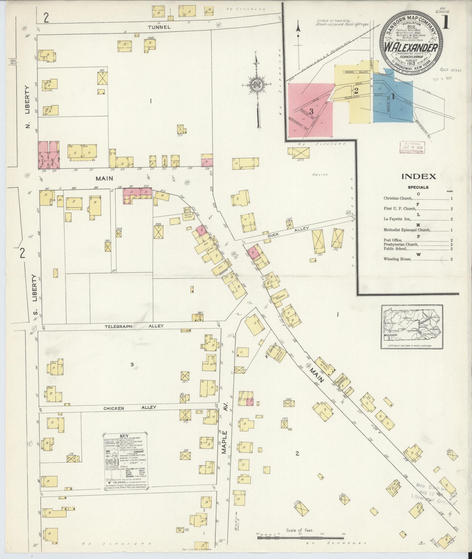 Sanborn Fire Insurance Map from West Alexander, Washington County, Pennsylvania (1913), Sheet #0001 - Complete Map Set gallery image, historic Sanborn map, vintage wall art, Pennsylvania Pennsylvania