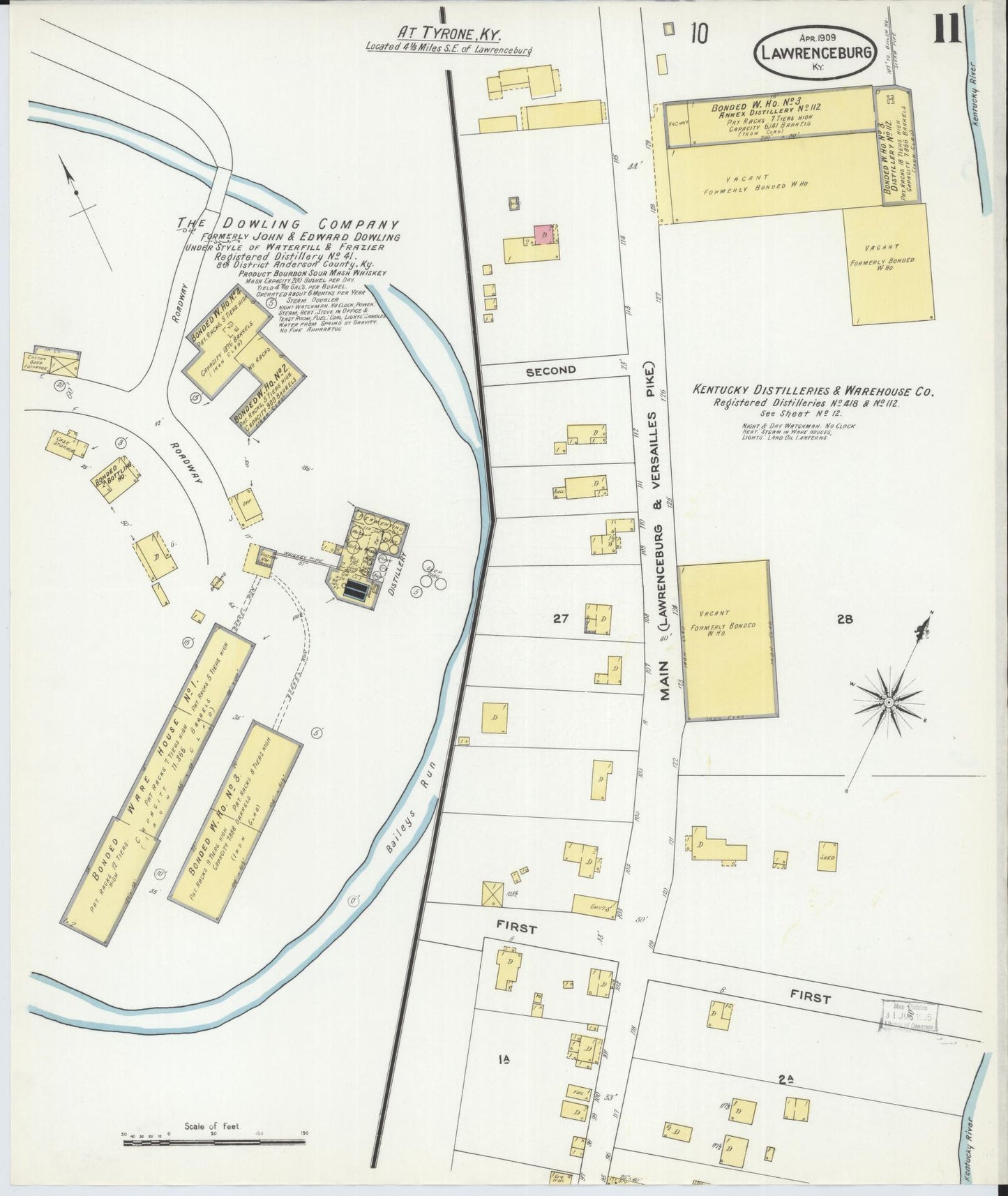 Sanborn Fire Insurance Map from Lawrenceburg, Anderson County, Kentucky (1909), Sheet #0011 - Complete Map Set gallery image, historic Sanborn map, vintage wall art, Kentucky Kentucky