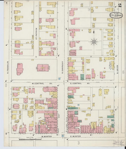 Sanborn Fire Insurance Map from Delaware, Delaware County, Ohio (1895), Sheet #0002 - Complete Map Set gallery image, historic Sanborn map, vintage wall art, Sanborn Fire Insurance Map from Delaware Delaware