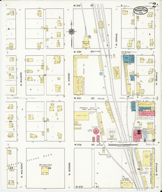 Sanborn Fire Insurance Map from Hampton, Franklin County, Iowa (1921), Sheet #0002 - Historic Sanborn Fire Insurance Map Print, vintage old map wall art