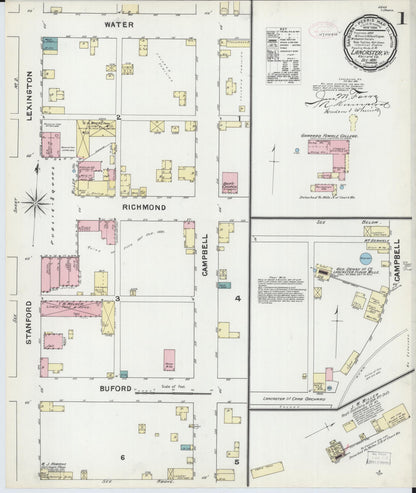 Sanborn Fire Insurance Map from Lancaster, Garrard County, Kentucky (1891), Sheet #0001 - Complete Map Set gallery image, historic Sanborn map, vintage wall art, Kentucky Kentucky