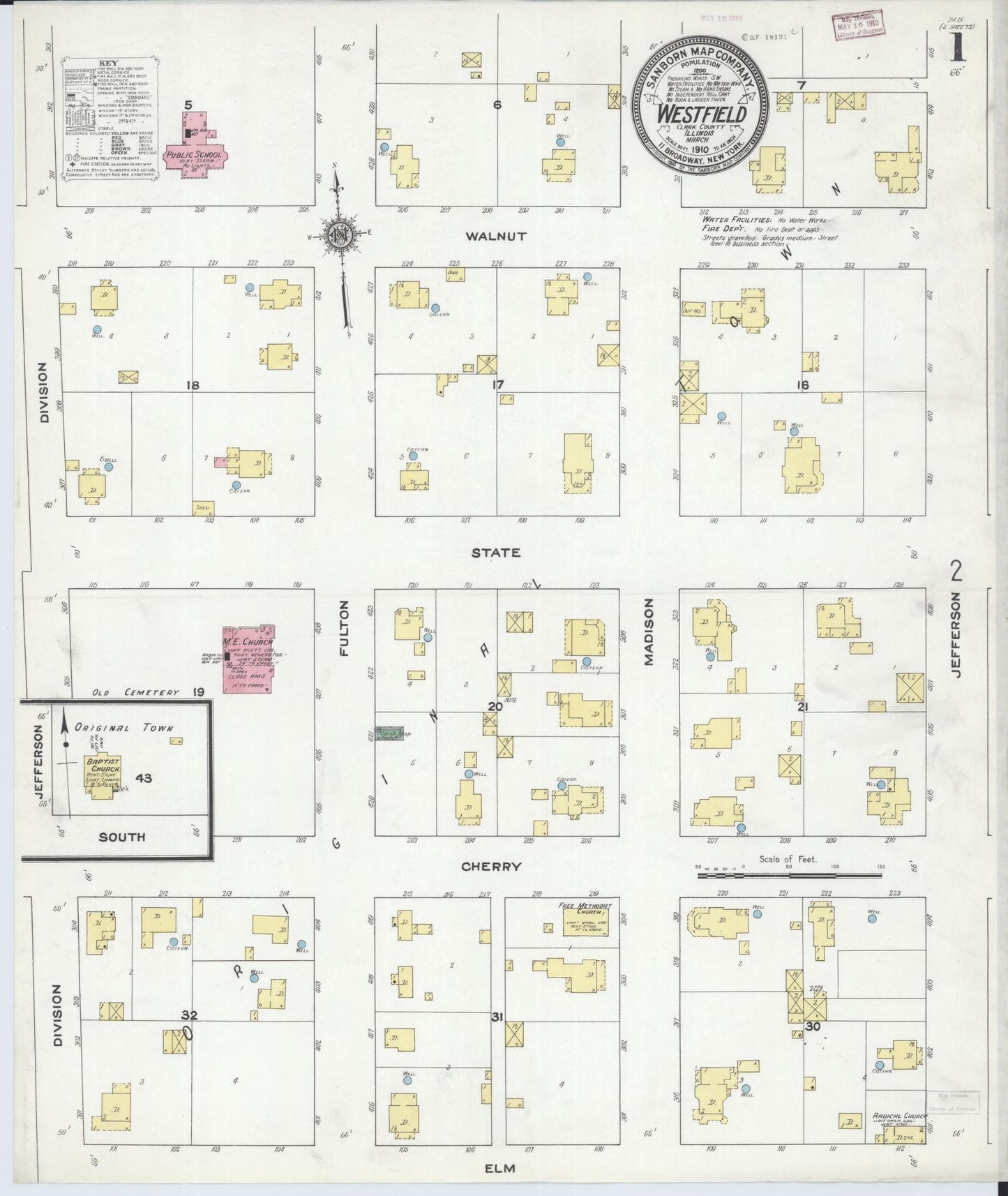 Sanborn Fire Insurance Map from Westfield, Clark County, Illinois (1910), Sheet #0001 - Complete Map Set gallery image, historic Sanborn map, vintage wall art, Illinois Illinois