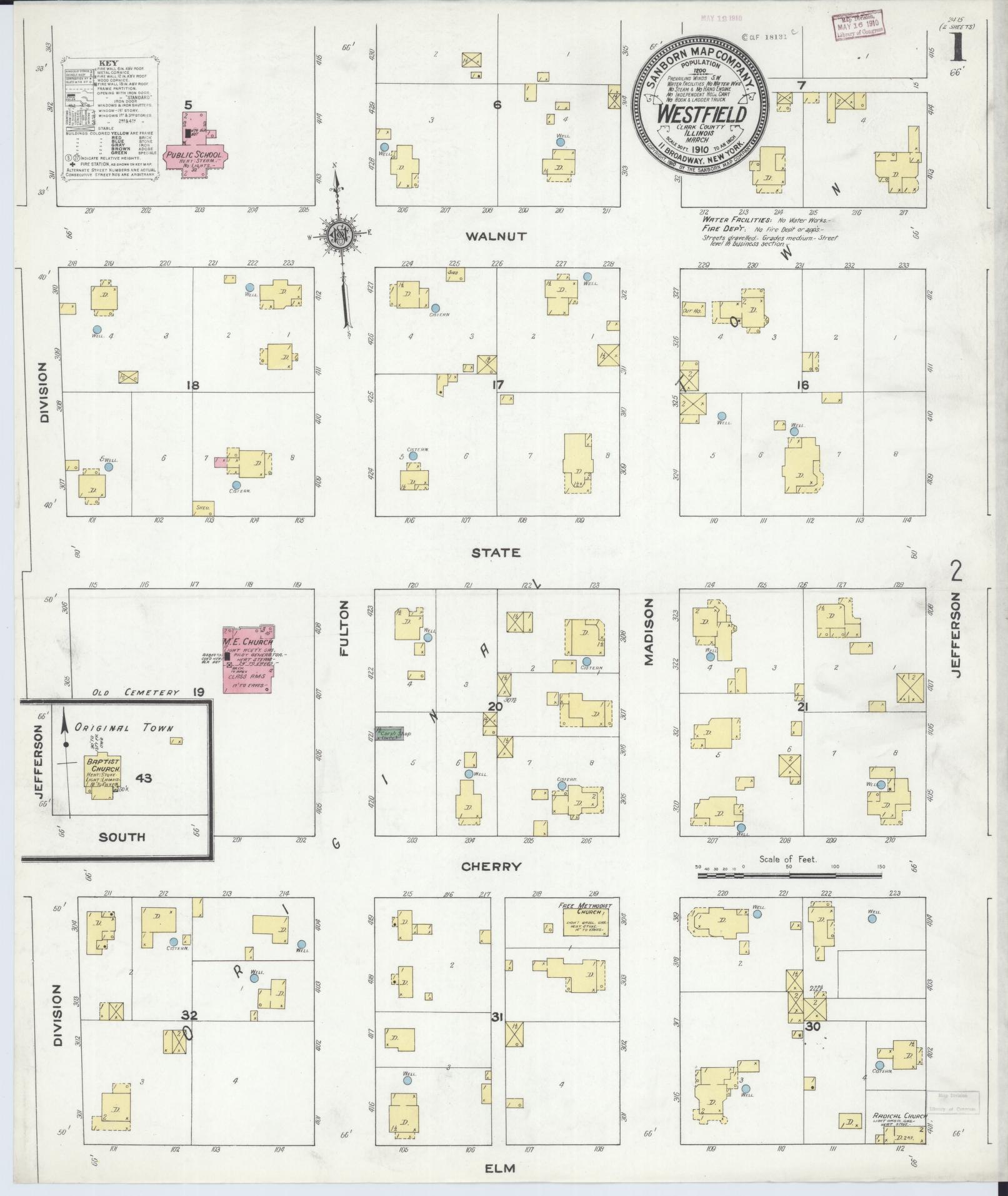 Sanborn Fire Insurance Map from Westfield, Clark County, Illinois (1910), Sheet #0001 - Complete Map Set gallery image, historic Sanborn map, vintage wall art, Illinois Illinois