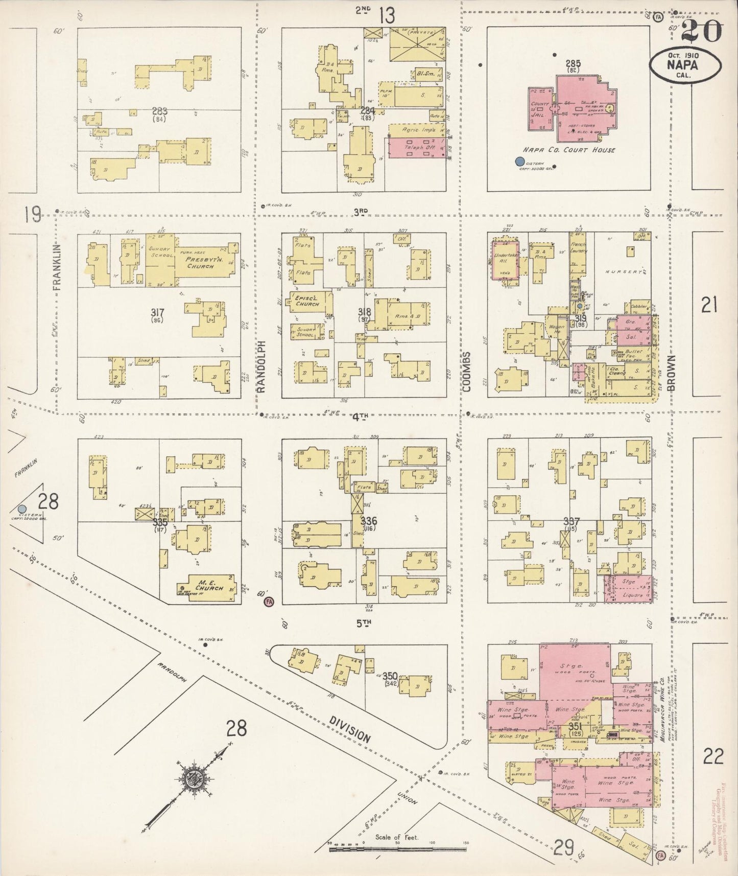 Sanborn Fire Insurance Map from Napa, Napa County, California (1910), Sheet #0020 - Complete Map Set gallery image, historic Sanborn map, vintage wall art, California California