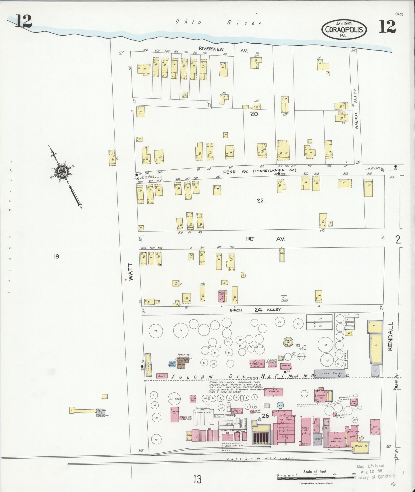 Sanborn Fire Insurance Map from Coraopolis, Allegheny County, Pennsylvania (1924), Sheet #0012 - Historic Sanborn Fire Insurance Map Print, vintage old map wall art, antique decor, genealogy gift, Pennsylvania Pennsylvania map