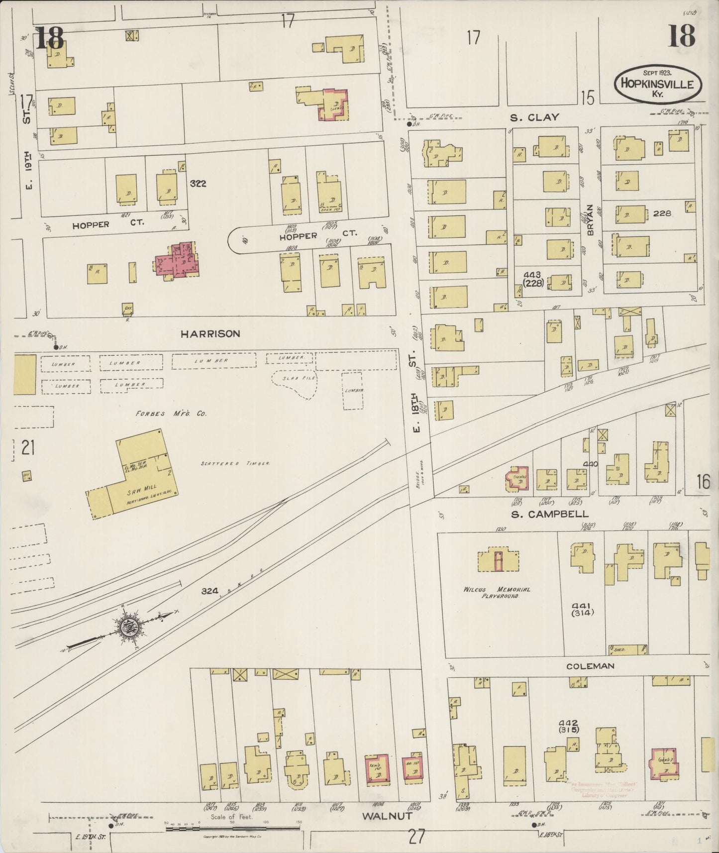 Sanborn Fire Insurance Map from Hopkinsville, Christian County, Kentucky (1923), Sheet #0018 - Complete Map Set gallery image, historic Sanborn map, vintage wall art, Kentucky Kentucky