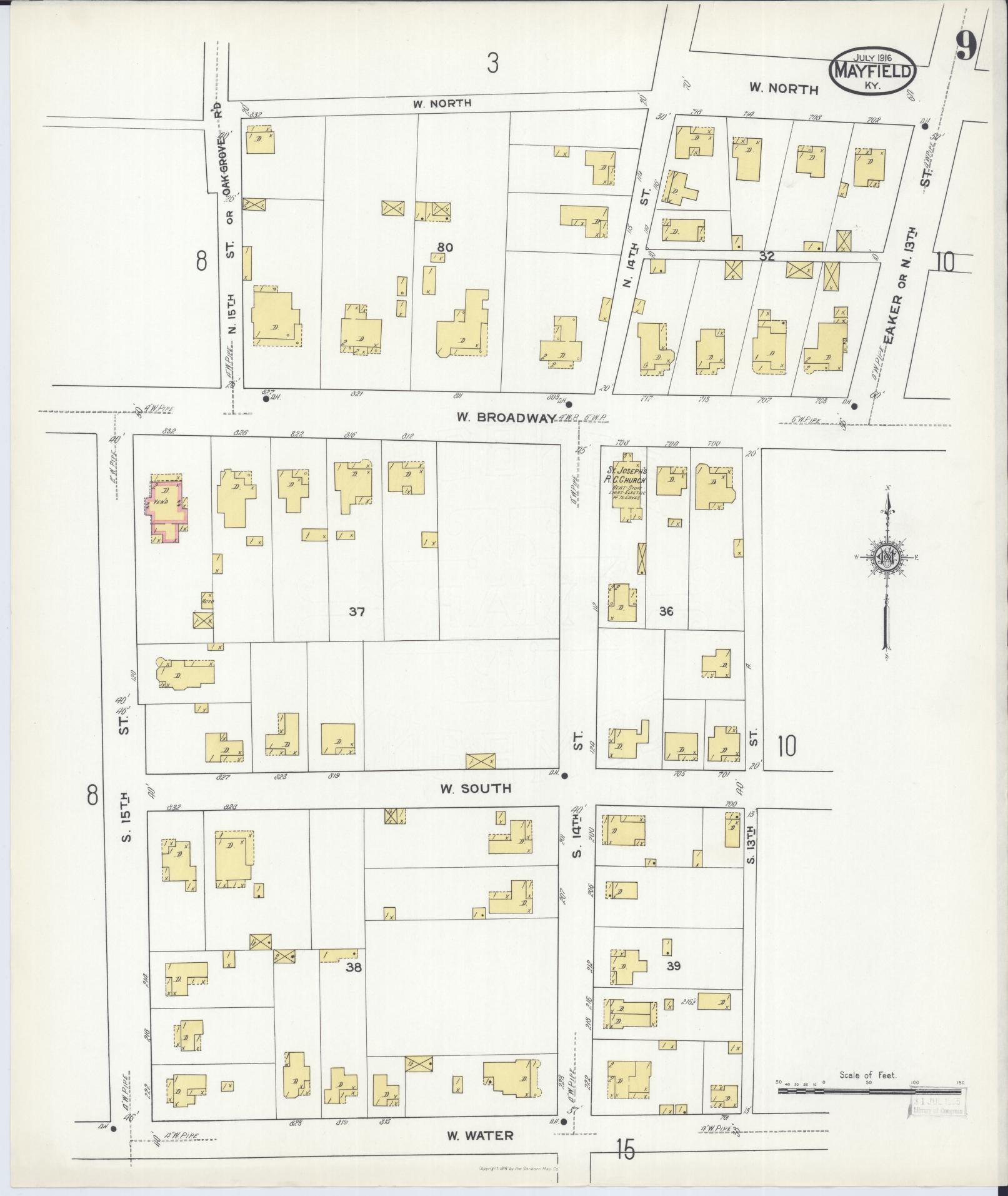 Sanborn Fire Insurance Map from Mayfield, Graves County, Kentucky (1916), Sheet #0009 - Complete Map Set gallery image, historic Sanborn map, vintage wall art, Kentucky Kentucky