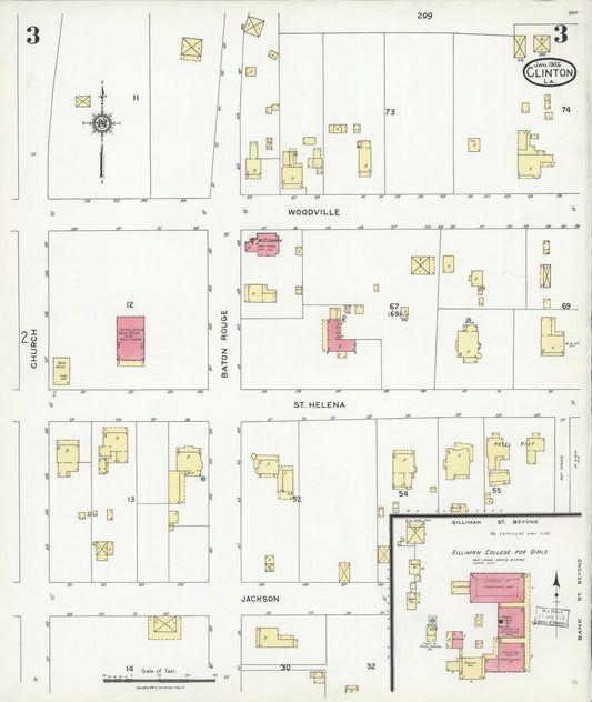 Sanborn Fire Insurance Map from Clinton, East Feliciana Parish, Louisiana (1926), Sheet #0003 - Historic Sanborn Fire Insurance Map Print, vintage old map wall art, antique decor, genealogy gift, Louisiana Louisiana map
