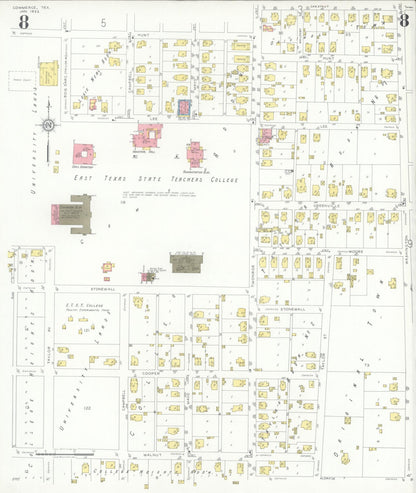 Sanborn Fire Insurance Map from Commerce, Hunt County, Texas (1933), Sheet #0008 - Complete Map Set gallery image, historic Sanborn map, vintage wall art, Texas Texas