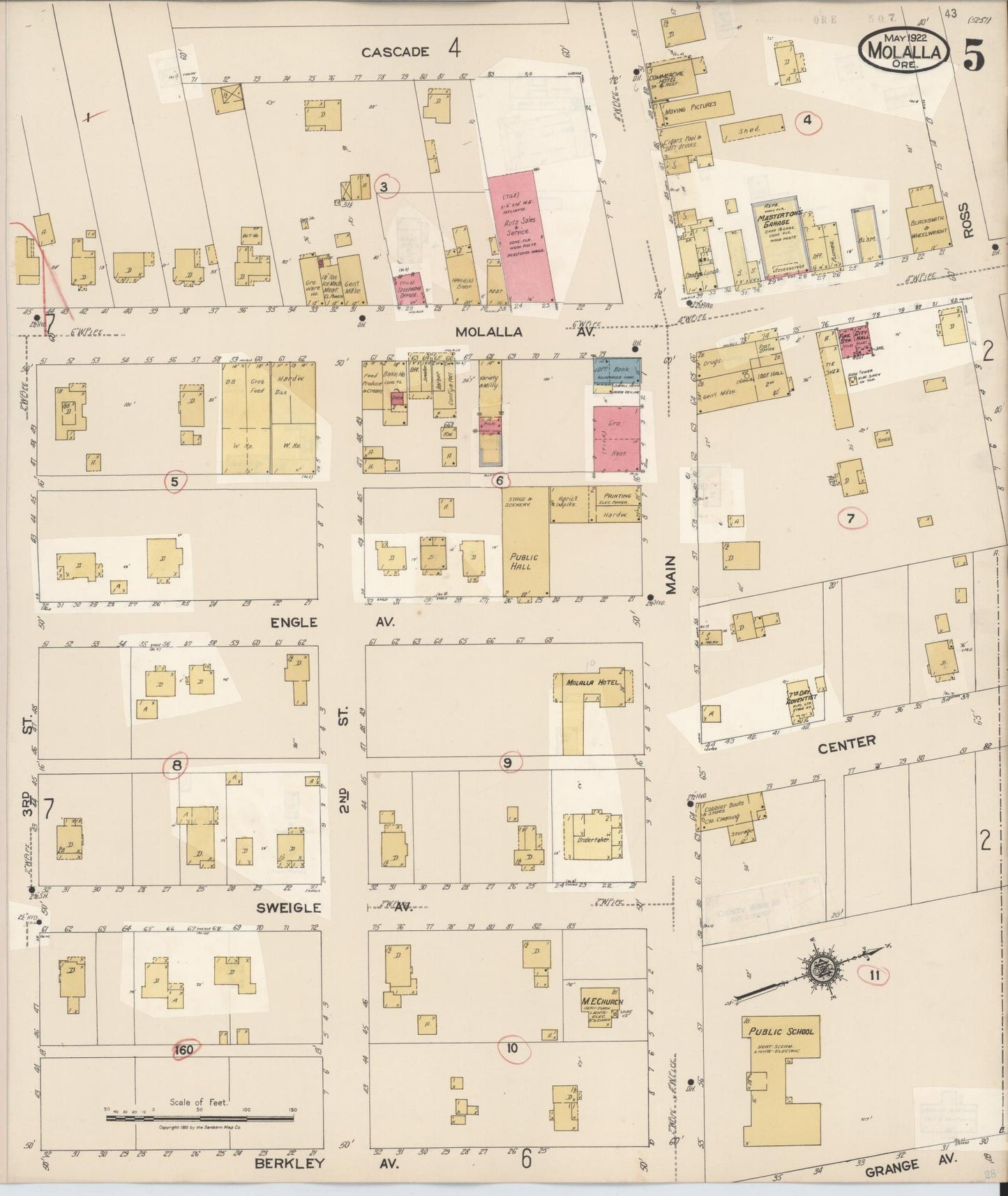 Sanborn Fire Insurance Map from Molalla, Clackamas County, Oregon (1951), Sheet #0005 - Complete Map Set gallery image, historic Sanborn map, vintage wall art, Oregon Oregon