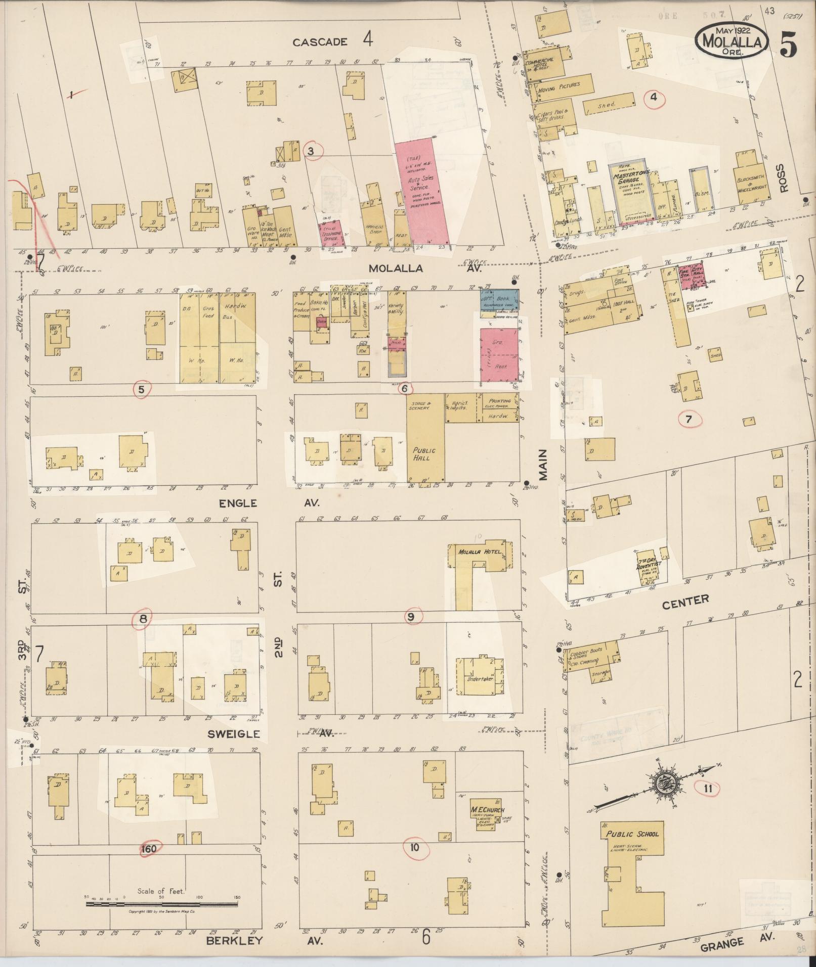 Sanborn Fire Insurance Map from Molalla, Clackamas County, Oregon (1951), Sheet #0005 - Complete Map Set gallery image, historic Sanborn map, vintage wall art, Oregon Oregon