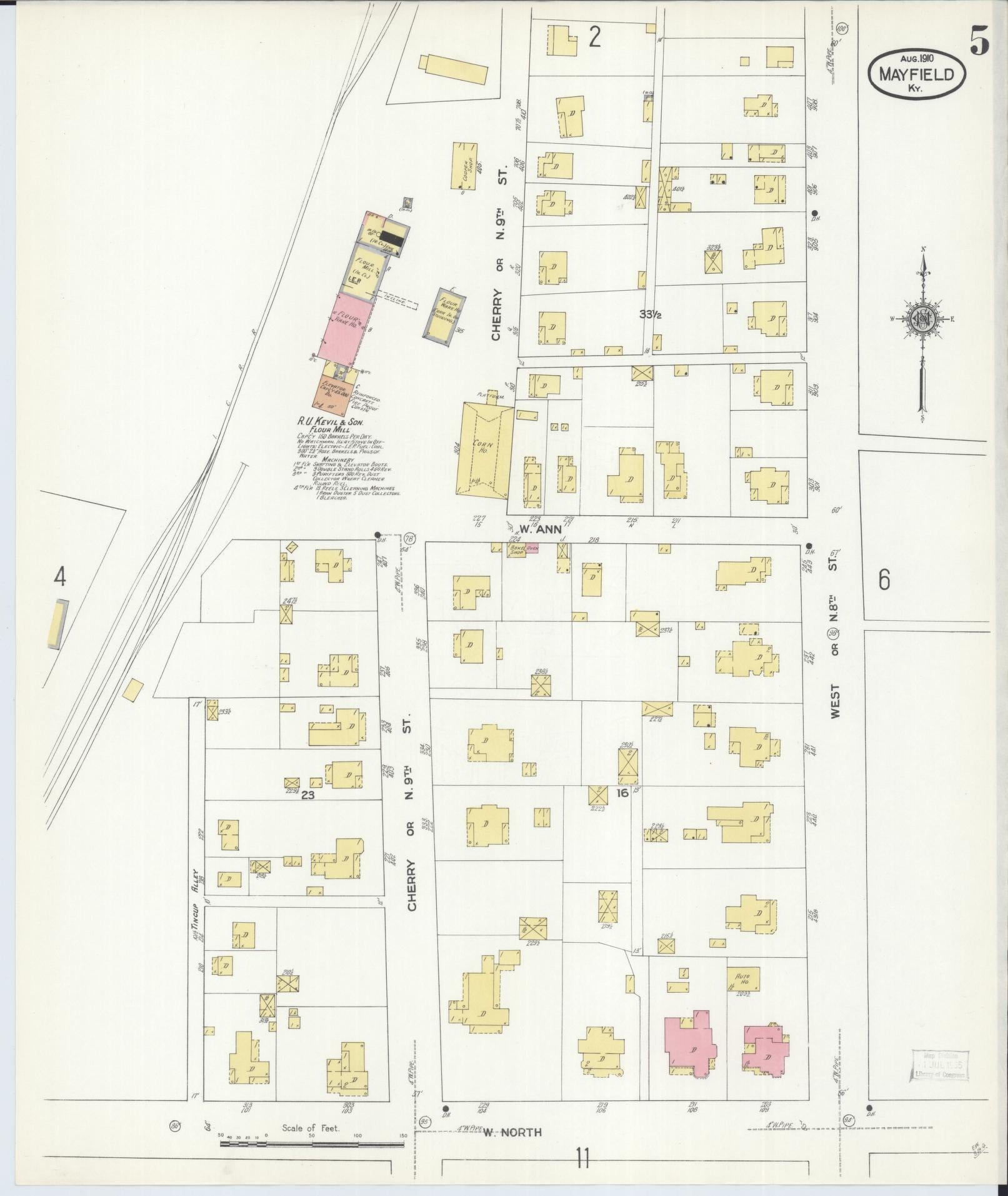 Sanborn Fire Insurance Map from Mayfield, Graves County, Kentucky (1910), Sheet #0005 - Complete Map Set gallery image, historic Sanborn map, vintage wall art, Kentucky Kentucky
