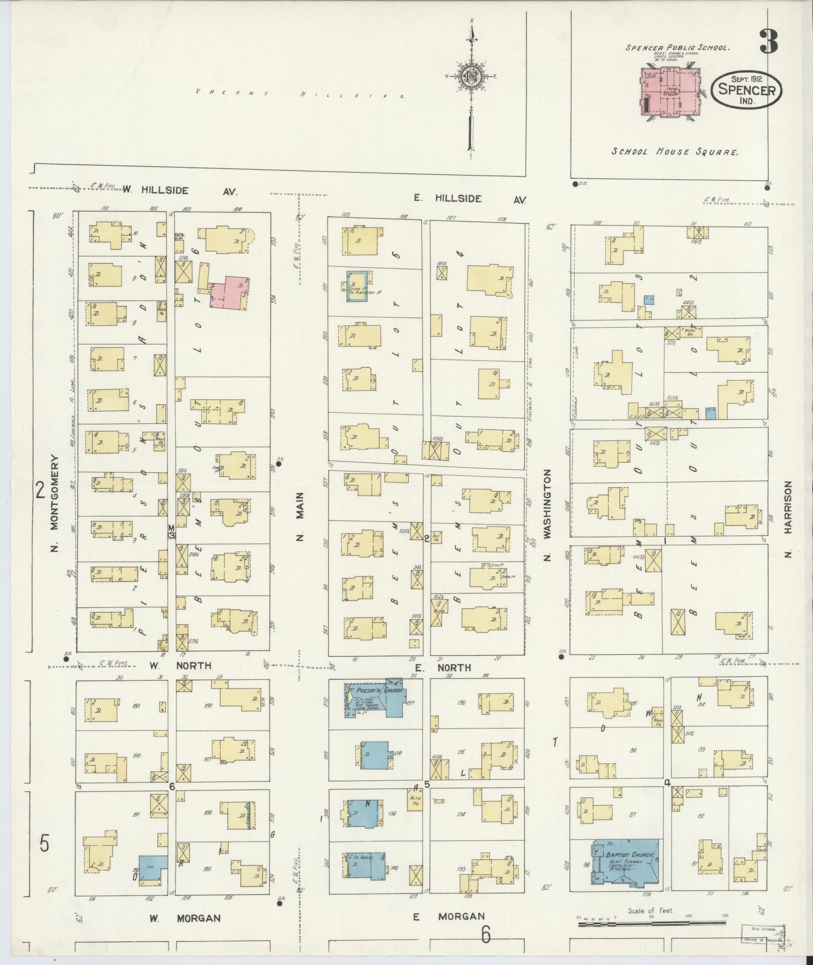 Sanborn Fire Insurance Map from Spencer, Owen County, Indiana (1912), Sheet #0003 - Complete Map Set gallery image, historic Sanborn map, vintage wall art, Indiana Indiana