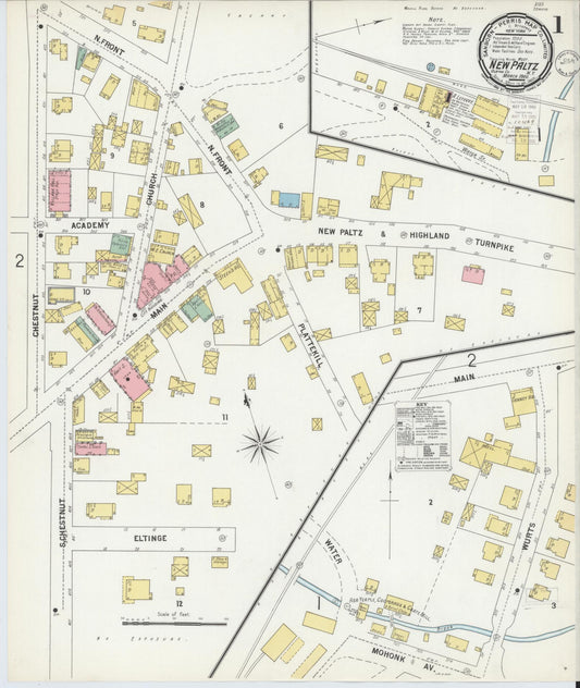 Sanborn Fire Insurance Map from New Paltz, Ulster County, New York (1900), Sheet #0001 - Complete Map Set gallery image, historic Sanborn map, vintage wall art, New York New York