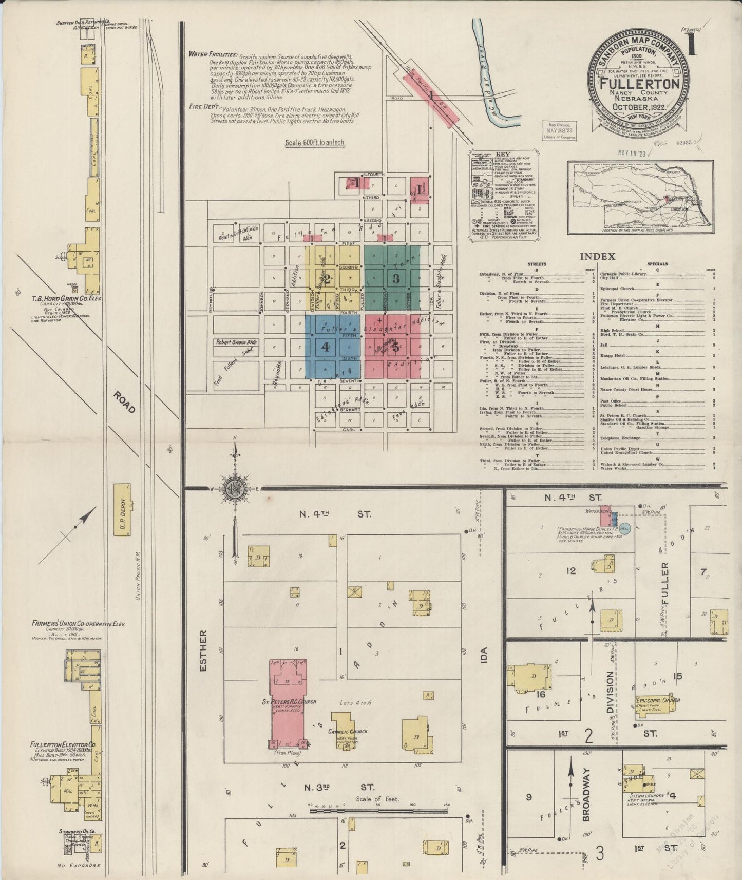 Sanborn Fire Insurance Map from Fullerton, Nance County, Nebraska (1922), Sheet #0001 - Historic Sanborn Fire Insurance Map Print, vintage old map wall art, antique decor, genealogy gift, Nebraska Nebraska map