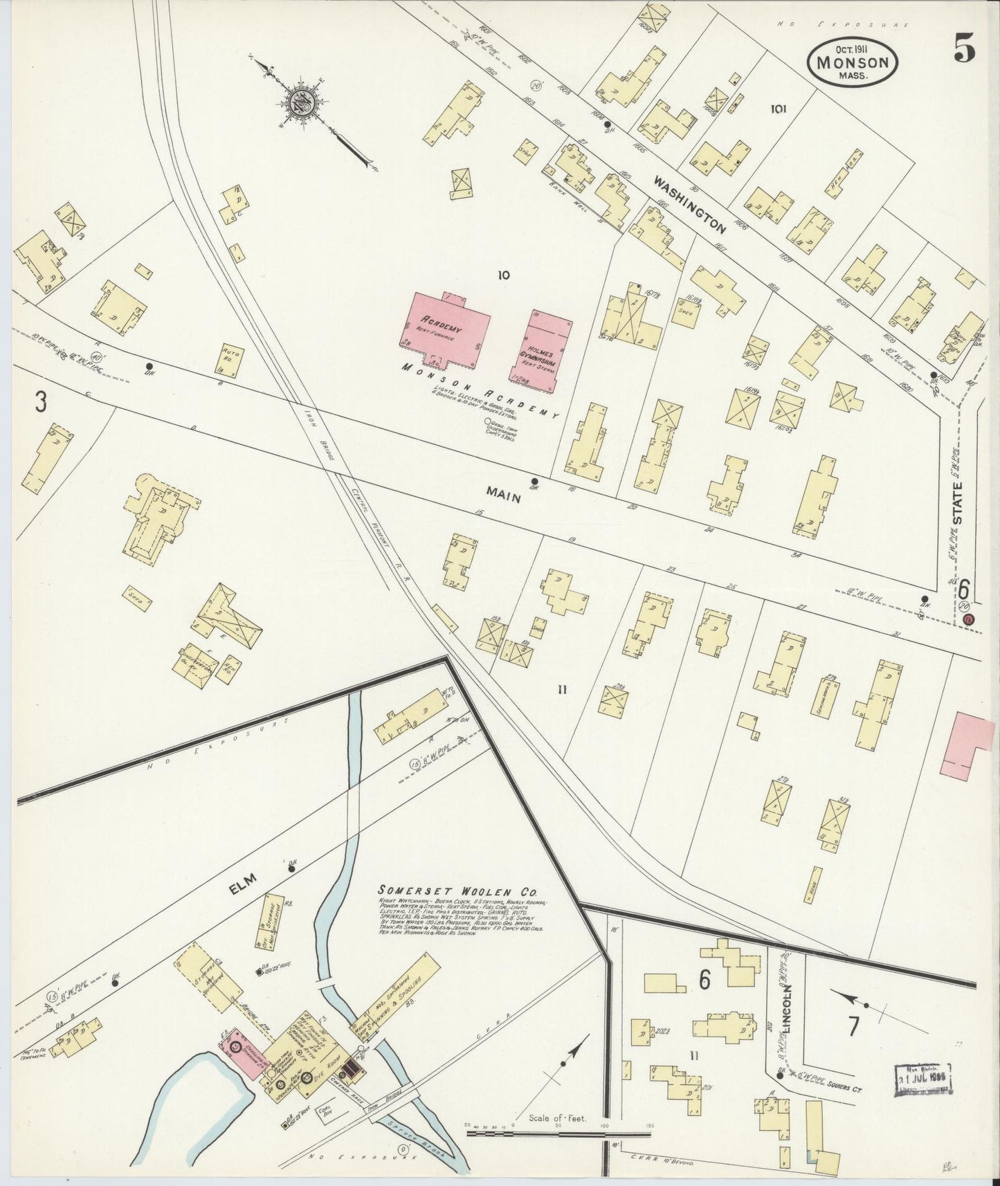Sanborn Fire Insurance Map from Monson, Hampden County, Massachusetts (1911), Sheet #0005 - Complete Map Set gallery image, historic Sanborn map, vintage wall art, Massachusetts Massachusetts
