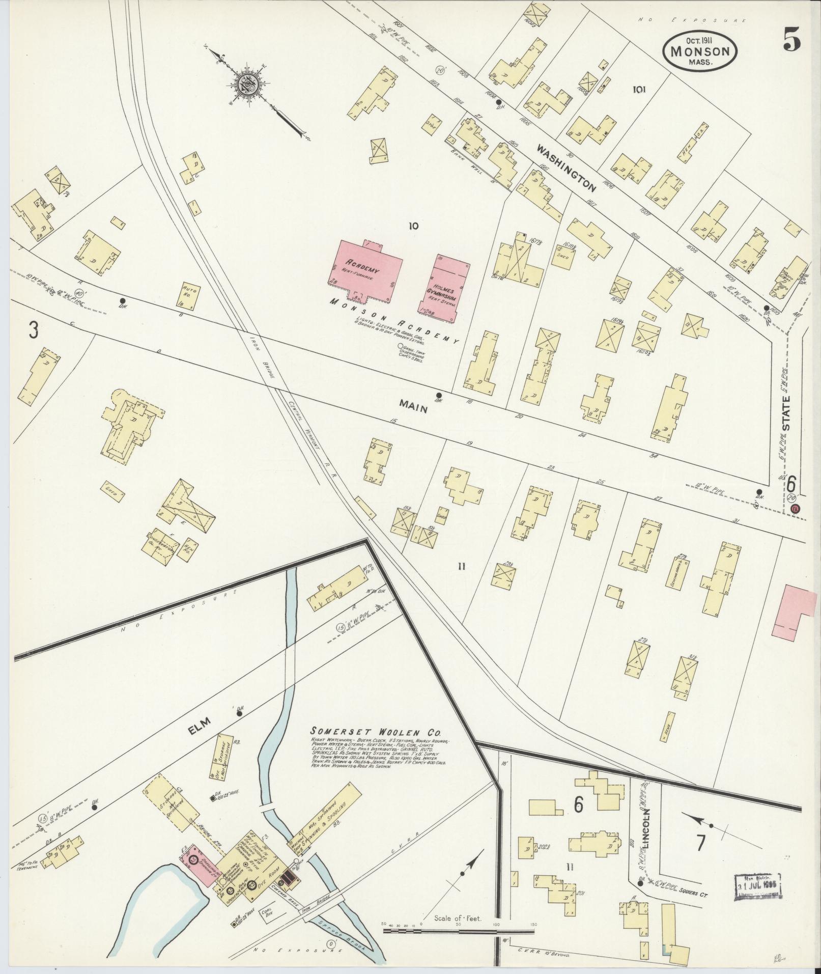 Sanborn Fire Insurance Map from Monson, Hampden County, Massachusetts (1911), Sheet #0005 - Complete Map Set gallery image, historic Sanborn map, vintage wall art, Massachusetts Massachusetts