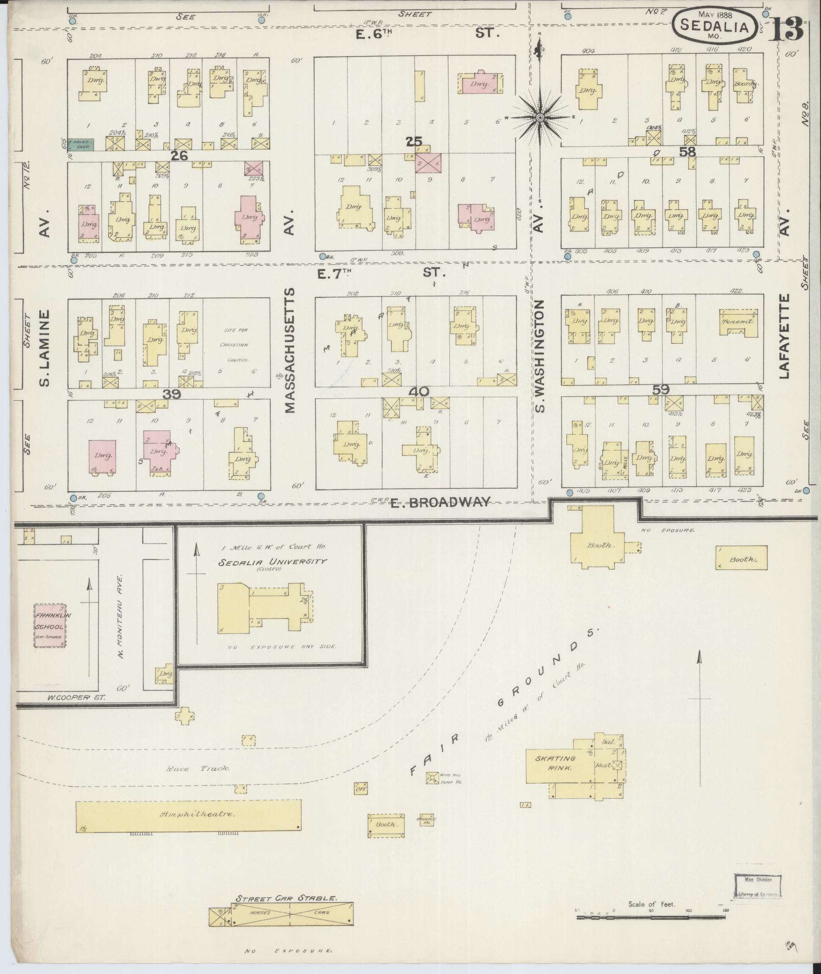 Sanborn Fire Insurance Map from Sedalia, Pettis County, Missouri (1888), Sheet #0013 - Complete Map Set gallery image, historic Sanborn map, vintage wall art, Missouri Missouri