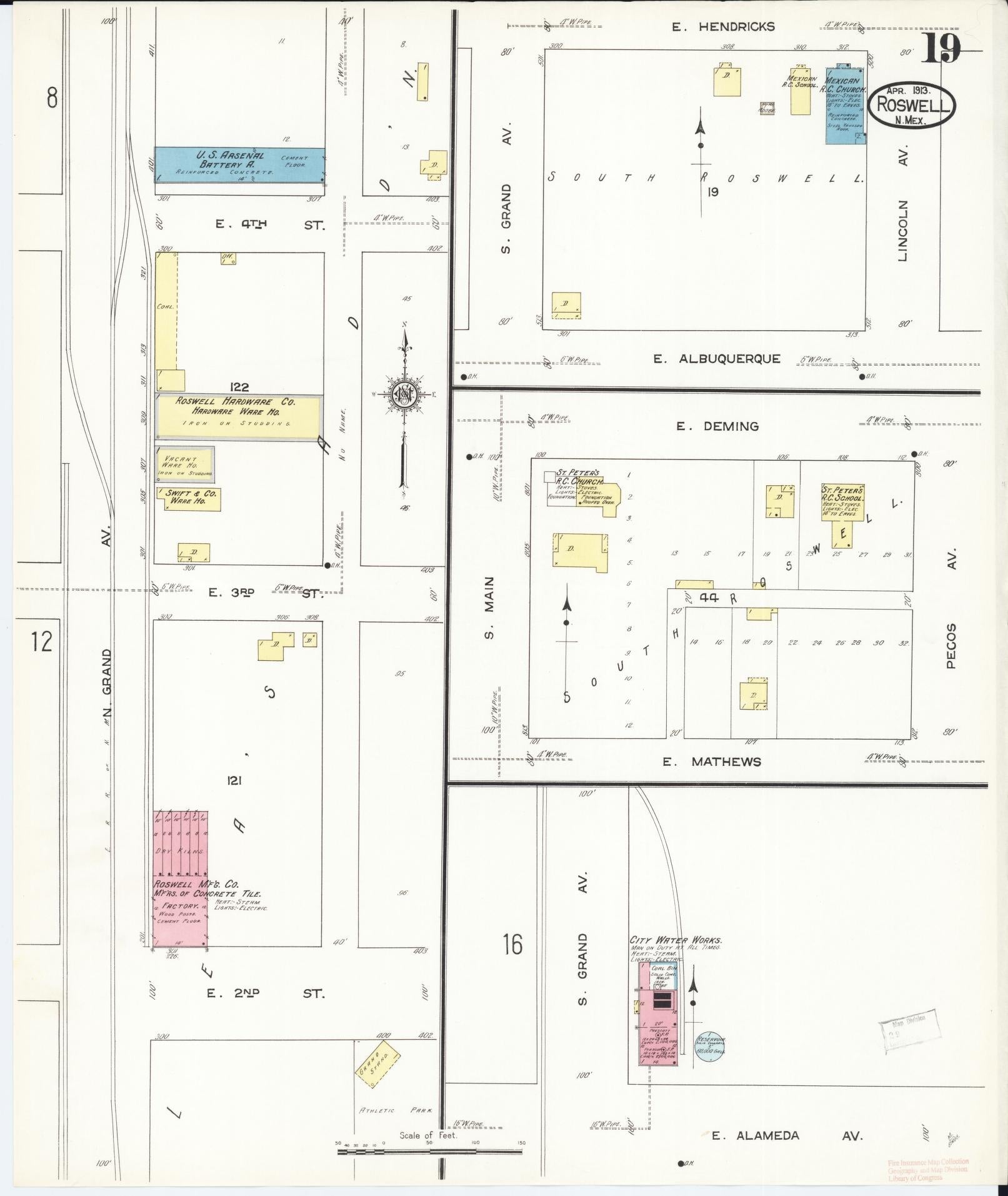 Sanborn Fire Insurance Map from Roswell, Chaves County, New Mexico (1913), Sheet #0019 - Complete Map Set gallery image, historic Sanborn map, vintage wall art, New Mexico New Mexico