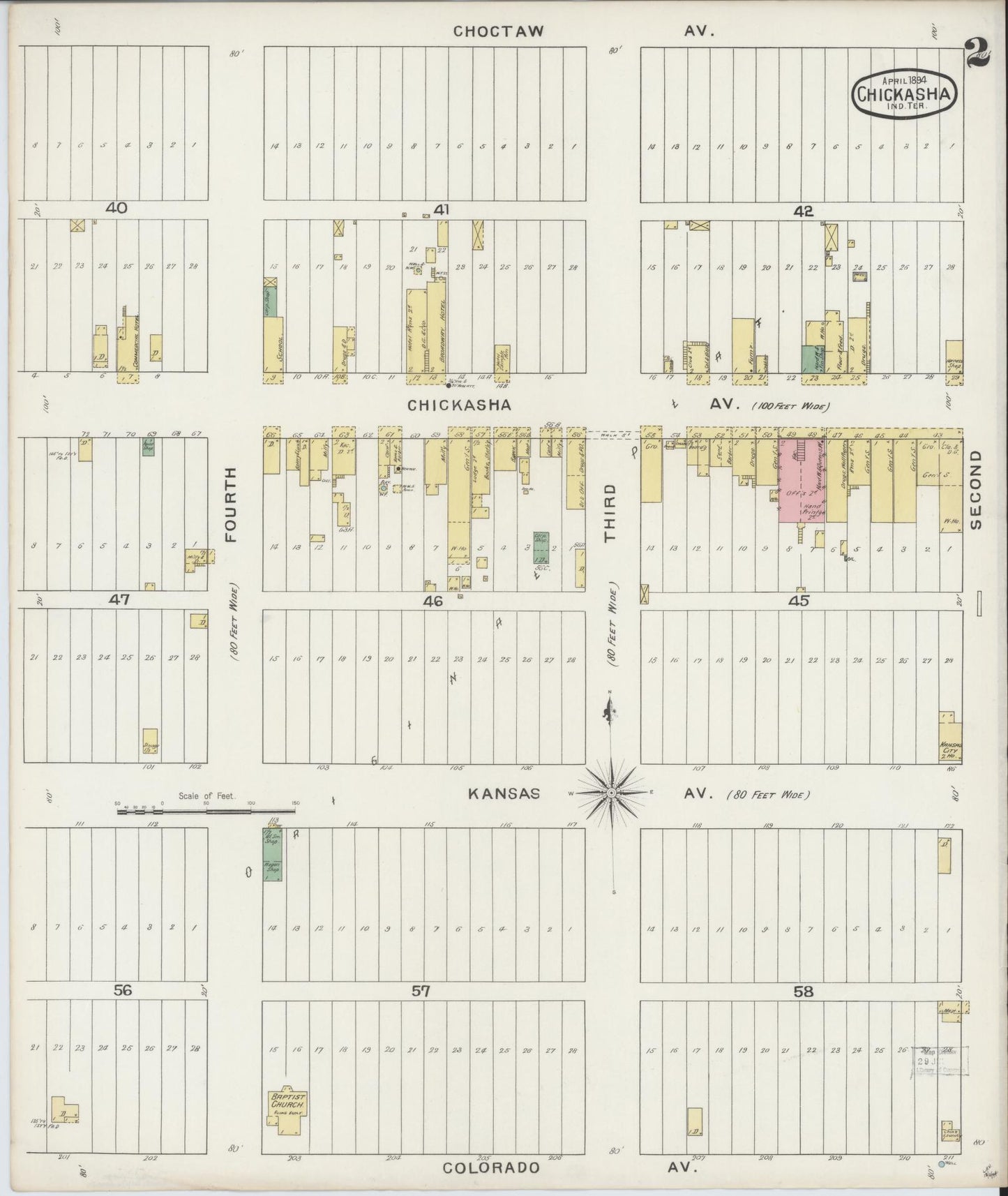 Sanborn Fire Insurance Map from Chickasha, Grady County, Oklahoma (1894), Sheet #0002 - Complete Map Set gallery image, historic Sanborn map, vintage wall art, Oklahoma Oklahoma