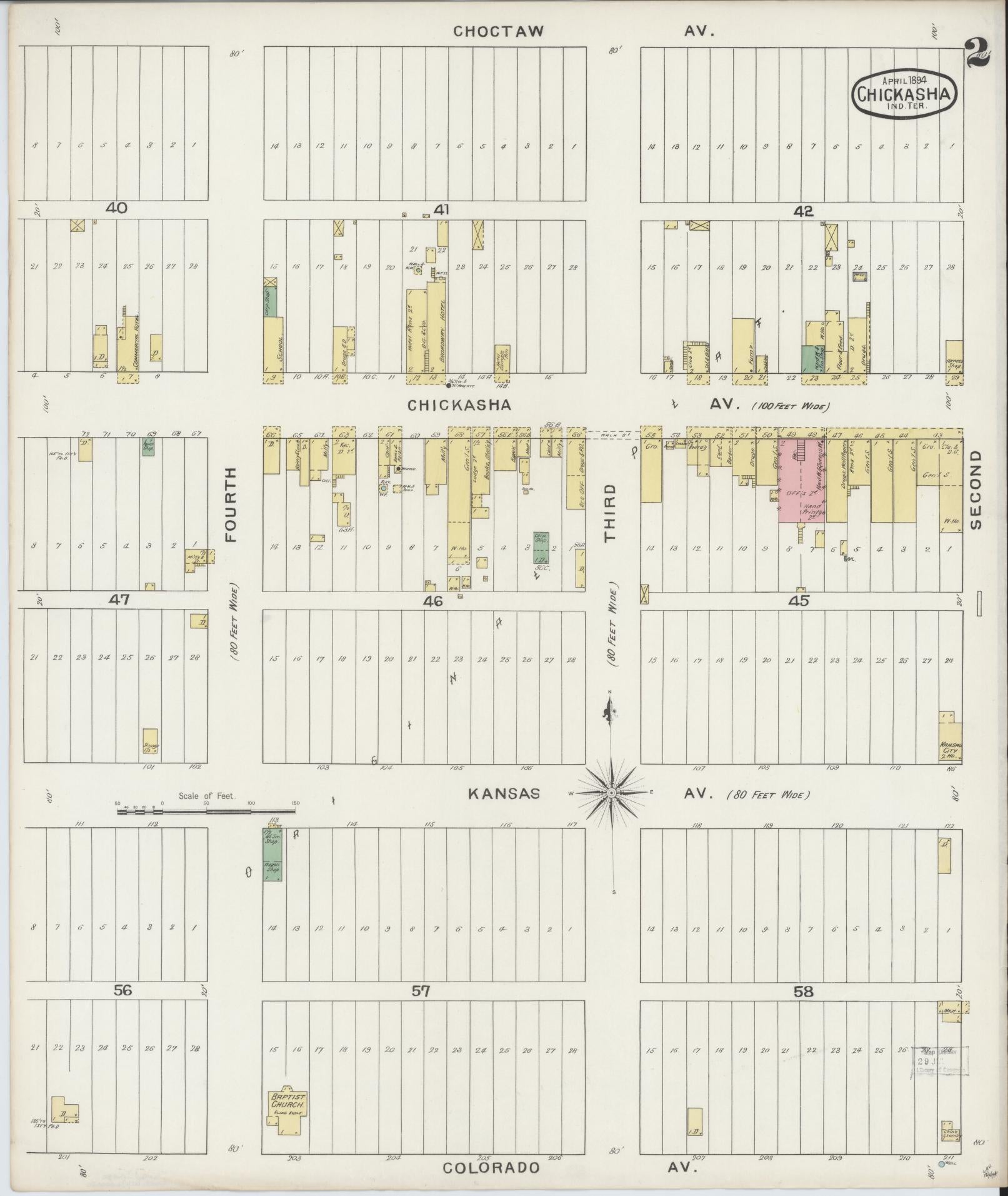 Sanborn Fire Insurance Map from Chickasha, Grady County, Oklahoma (1894), Sheet #0002 - Complete Map Set gallery image, historic Sanborn map, vintage wall art, Oklahoma Oklahoma