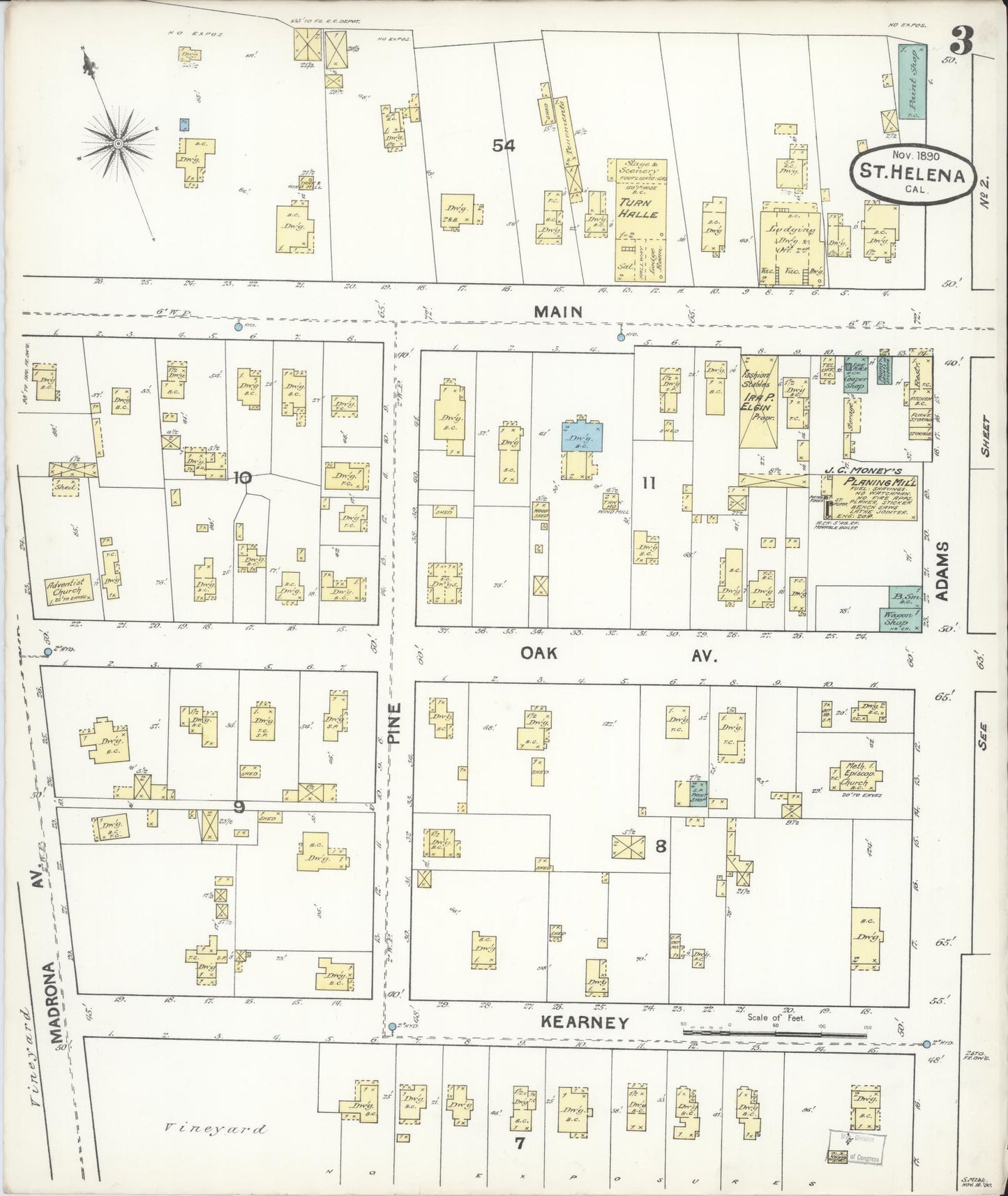 Sanborn Fire Insurance Map from Saint Helena, Napa County, California (1890), Sheet #0003 - Complete Map Set gallery image, historic Sanborn map, vintage wall art, California California