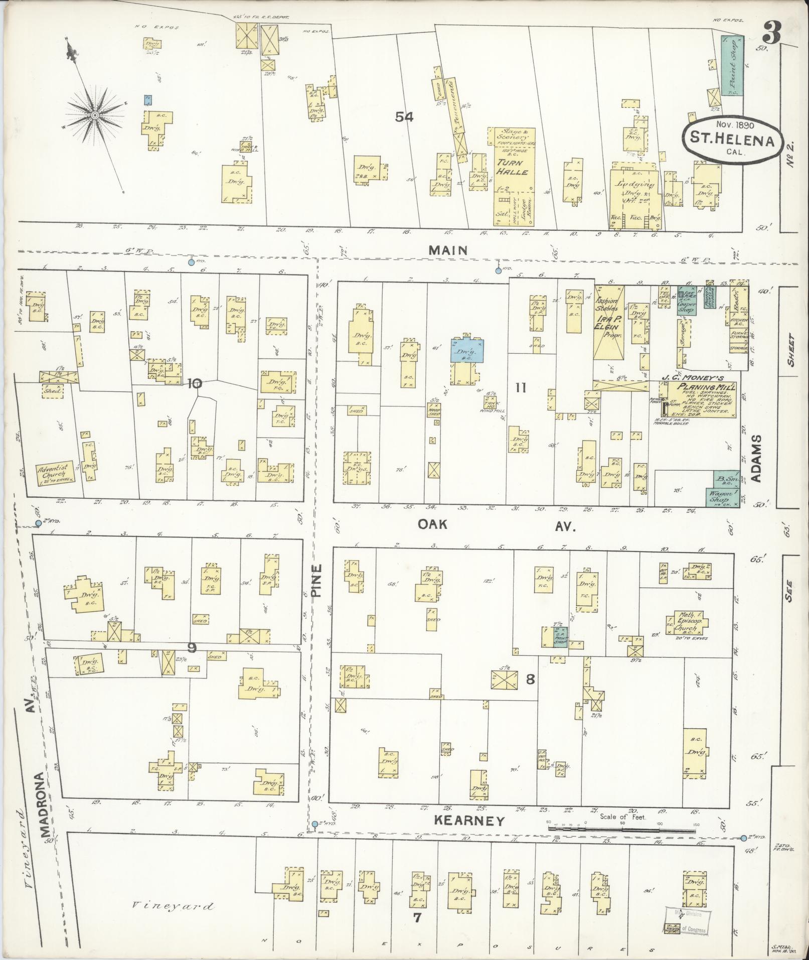 Sanborn Fire Insurance Map from Saint Helena, Napa County, California (1890), Sheet #0003 - Complete Map Set gallery image, historic Sanborn map, vintage wall art, California California