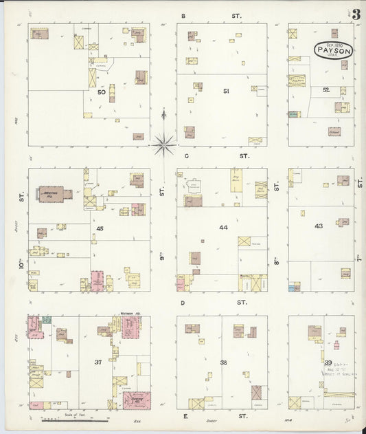 Sanborn Fire Insurance Map from Payson, Utah County, Utah (1890), Sheet #0003 - Historic Sanborn Fire Insurance Map Print, vintage old map wall art, antique decor, genealogy gift, Payson Utah map