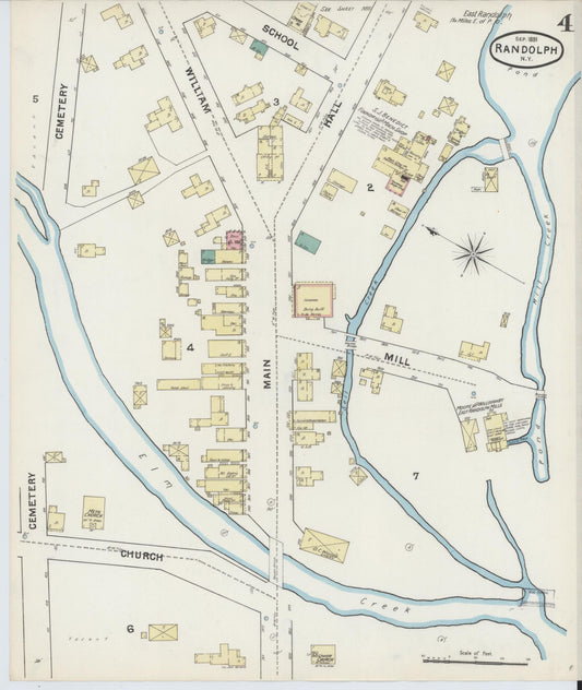 Sanborn Fire Insurance Map from Randolph, Cattaraugus County, New York (1891), Sheet #0004 - Historic Sanborn Fire Insurance Map Print, vintage old map wall art, antique decor, genealogy gift, New York New York map