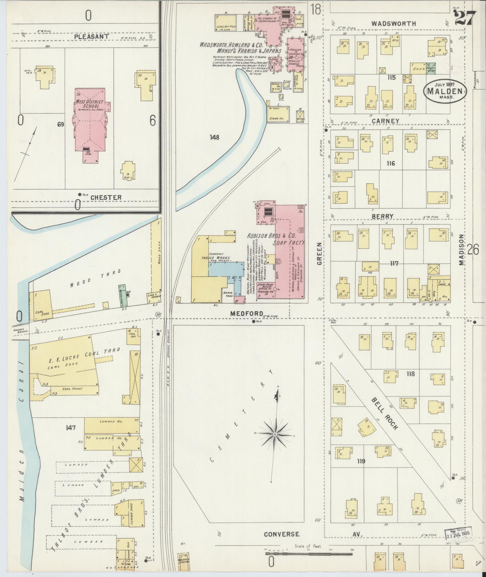 Sanborn Fire Insurance Map from Malden, Middlesex County, Massachusetts (1897), Sheet #0027 - Historic Sanborn Fire Insurance Map Print, vintage old map wall art, antique decor, genealogy gift, Massachusetts Massachusetts map