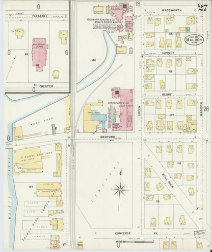 Sanborn Fire Insurance Map from Malden, Middlesex County, Massachusetts (1897), Sheet #0027 - Historic Sanborn Fire Insurance Map Print, vintage old map wall art, antique decor, genealogy gift, Massachusetts Massachusetts map