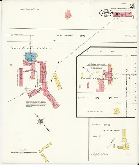 Sanborn Fire Insurance Map from Las Vegas, San Miguel County, New Mexico (1921), Sheet #0021 - Historic Sanborn Fire Insurance Map Print, vintage old map wall art, antique decor, genealogy gift, New Mexico New Mexico map