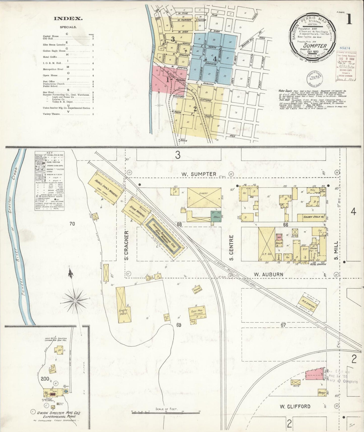 Sanborn Fire Insurance Map from Sumpter, Baker County, Oregon (1900), Sheet #0001 - Historic Sanborn Fire Insurance Map Print, vintage old map wall art, antique decor, genealogy gift, Oregon Oregon map