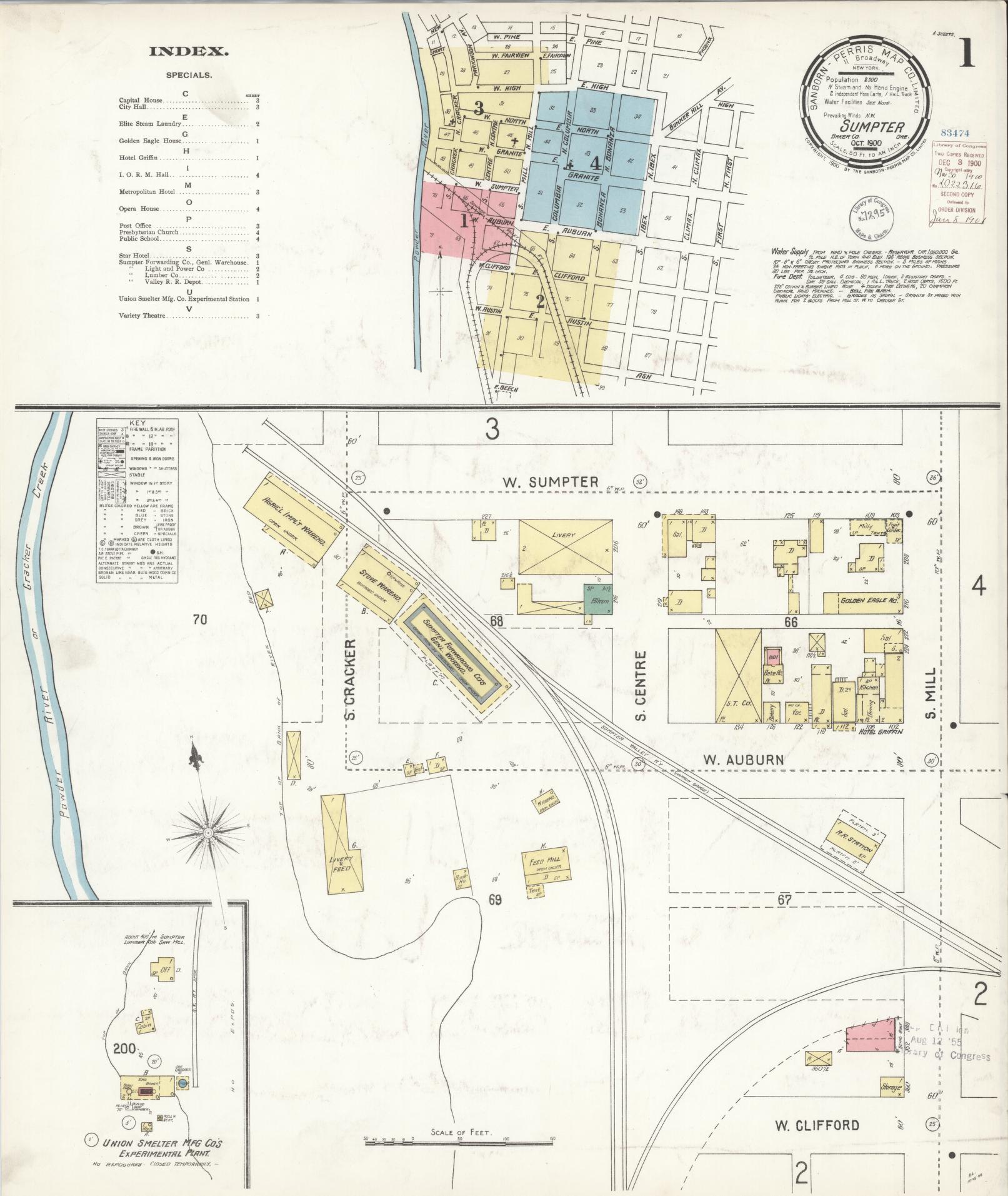 Sanborn Fire Insurance Map from Sumpter, Baker County, Oregon (1900), Sheet #0001 - Historic Sanborn Fire Insurance Map Print, vintage old map wall art, antique decor, genealogy gift, Oregon Oregon map