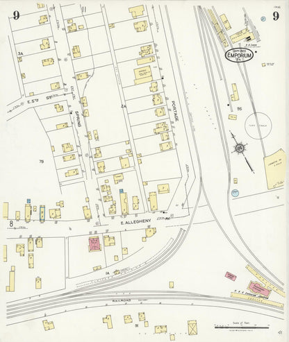 Sanborn Fire Insurance Map from Emporium, Cameron County, Pennsylvania (1925), Sheet #0009 - Complete Map Set gallery image, historic Sanborn map, vintage wall art, Pennsylvania Pennsylvania