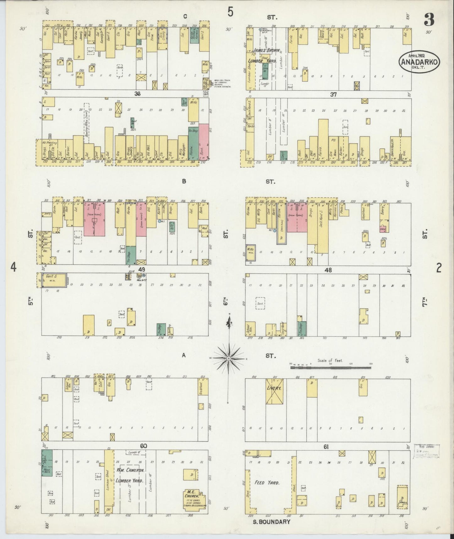Sanborn Fire Insurance Map from Anadarko, Caddo County, Oklahoma (1902), Sheet #0003 - Historic Sanborn Fire Insurance Map Print, vintage old map wall art, antique decor, genealogy gift, Oklahoma Oklahoma map