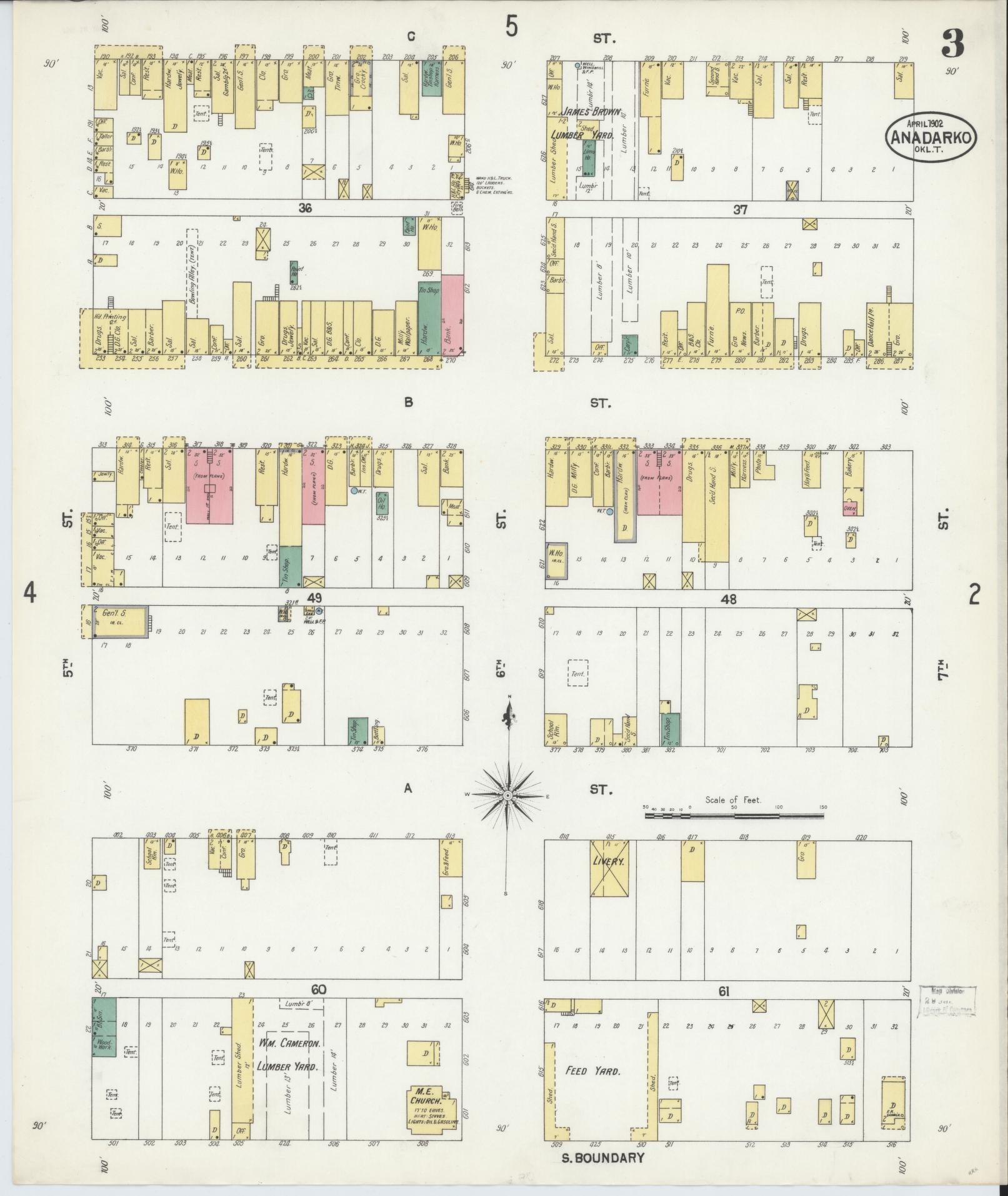Sanborn Fire Insurance Map from Anadarko, Caddo County, Oklahoma (1902), Sheet #0003 - Historic Sanborn Fire Insurance Map Print, vintage old map wall art, antique decor, genealogy gift, Oklahoma Oklahoma map