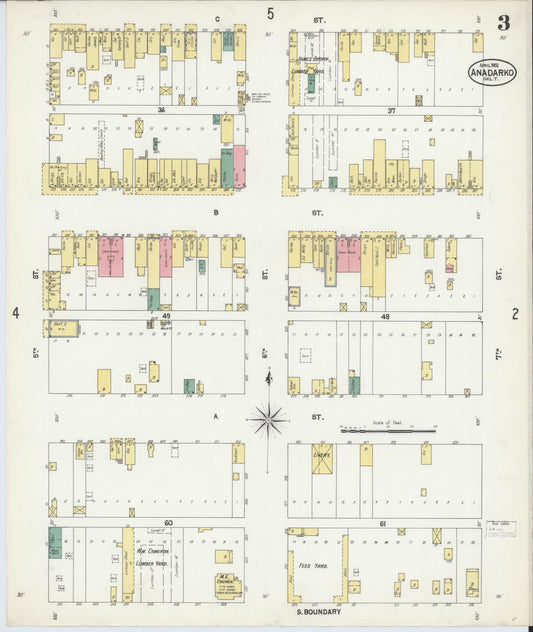 Sanborn Fire Insurance Map from Anadarko, Caddo County, Oklahoma (1902), Sheet #0003 - Historic Sanborn Fire Insurance Map Print, vintage old map wall art, antique decor, genealogy gift, Oklahoma Oklahoma map