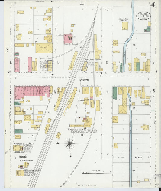 Sanborn Fire Insurance Map from Clare, Clare County, Michigan (1906), Sheet #0004 - Historic Sanborn Fire Insurance Map Print, vintage old map wall art, antique decor, genealogy gift, Michigan Michigan map