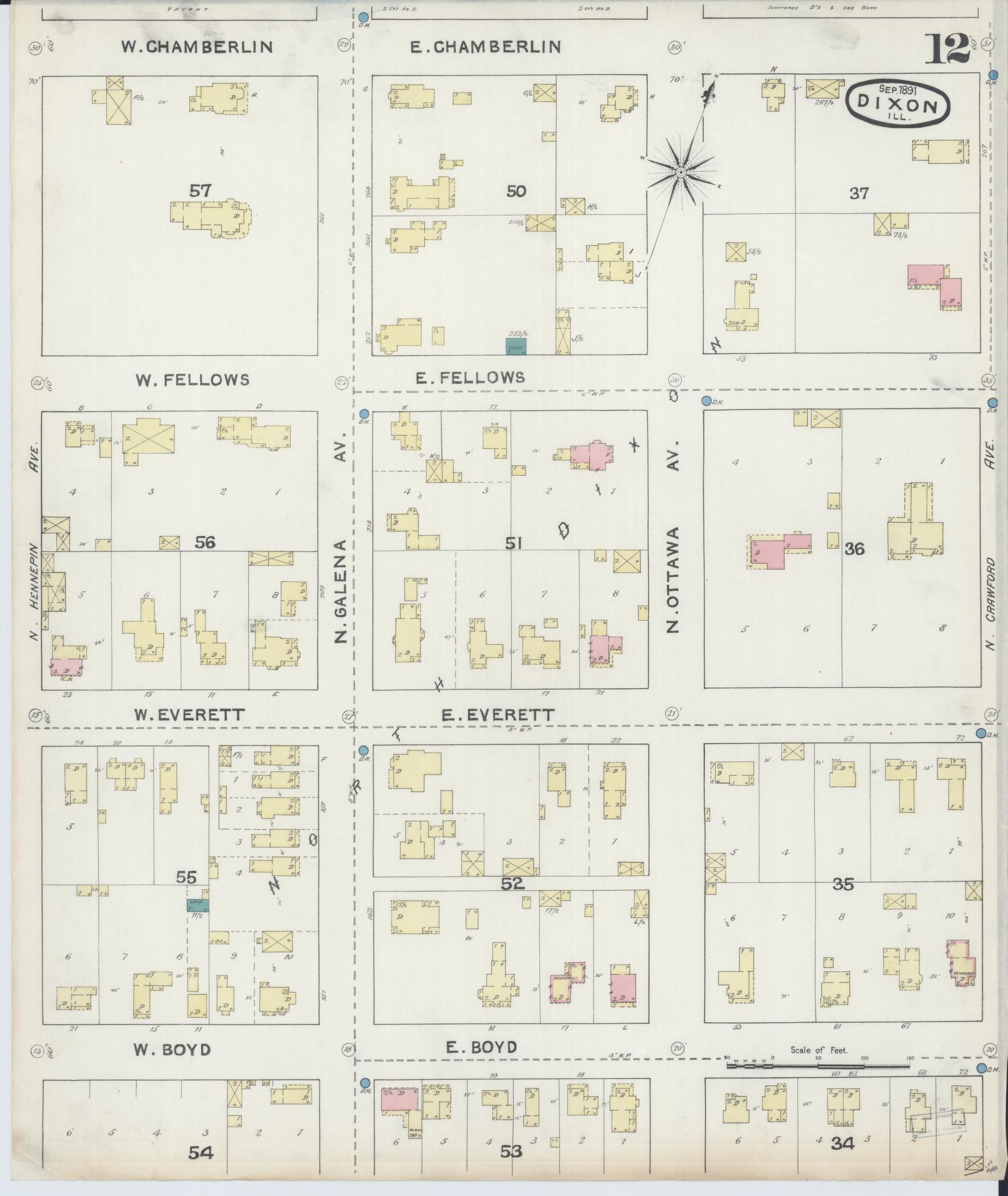 Sanborn Fire Insurance Map from Dixon, Lee County, Illinois (1891), Sheet #0012 - Complete Map Set gallery image, historic Sanborn map, vintage wall art, Illinois Illinois
