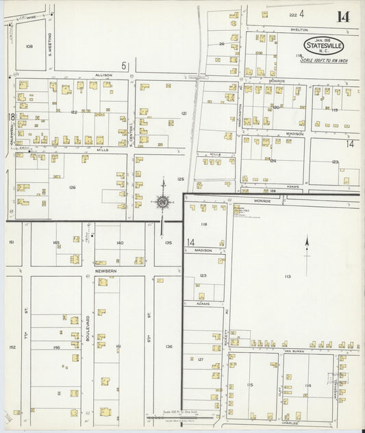 Sanborn Fire Insurance Map from Statesville, Iredell County, North Carolina (1918), Sheet #0014 - Historic Sanborn Fire Insurance Map Print, vintage old map wall art, antique decor, genealogy gift, North Carolina North Carolina map