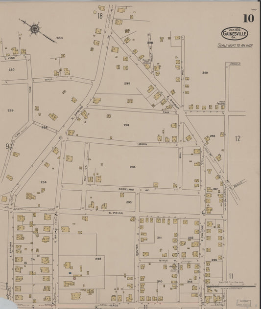 Sanborn Fire Insurance Map from Gainesville, Hall County, Georgia (1922), Sheet #0010 - Historic Sanborn Fire Insurance Map Print, vintage old map wall art, antique decor, genealogy gift, Georgia Georgia map